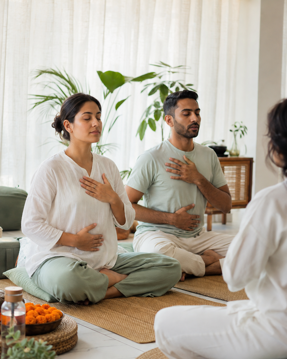 Participants practising guided breathwork